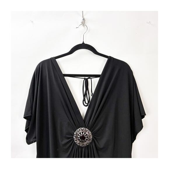 Maurices Y2K Draped Medallion Front Top Size 2 Women Black Stretch - Picture 3 of 10